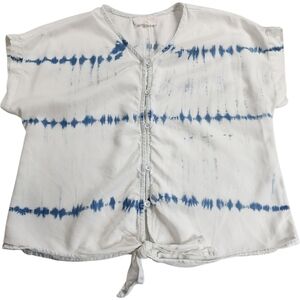 Bella Dahl Girl Tie Dye Button Front Cap Sleeve Blouse White Blue Size 14